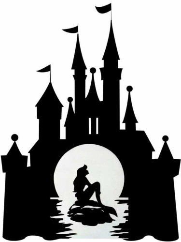 Free printable Castle stencils and templates Disney Castle Silhouette, Castle Silhouette, Gatos Cool, Disney Silhouette, Disney Silhouettes, Idee Cricut, Mermaid Sticker, Mermaid Tattoo, Custom Vinyl Decal