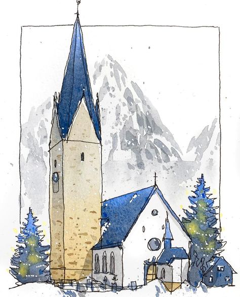 Loose Watercolor Paintings, Learn Watercolor Painting, Farm Paintings, Watercolor Architecture, Pen Art Drawings, Architecture Design Drawing, Diy Watercolor Painting, Architecture Drawing Art, Watercolor Paintings Easy