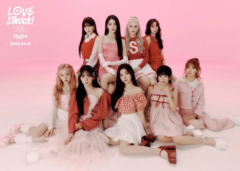 Kep1er Lovestruck, Love Struck, Friendship Photoshoot, Kpop Profiles, Pink Backdrop, Group Photo, Group Photos, Mini Album, Pop Group