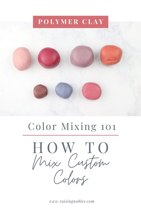 Join me as I share how to make custom clay colors. This color mixing polymer clay tutorial is great for beginners! #clayearrings #claycolorrecipes #polymerclayearrings Clay Barrettes, Clay Recipes, Polymer Clay Recipe, Clay Modelling, Clay Techniques, Color Mixing Chart, Polymer Clay Jewelry Tutorials, Clay Stuff, Poly Clay