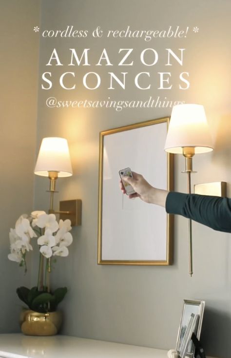 Sconces Living Room Tv, Amazon Lights, Sconces Next To Tv, Wall Sconces Living Room, Sconces Living Room, Teachers Lounge, Desk Area, Instagram Message, Rechargeable Light