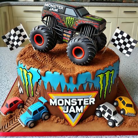 Monster Jam Birthday Cake Images 2 Monster Truck 3rd Birthday Party Cake, Monster Truck Drip Cake, Hot Wheels Monster Truck Cake, Toro Loco Birthday Party, Monster Jam Cakes For Boys, Monster Truck Cakes For Boys, Cars Pinata, Cake Monster Truck, Monster Jam Birthday Party Ideas