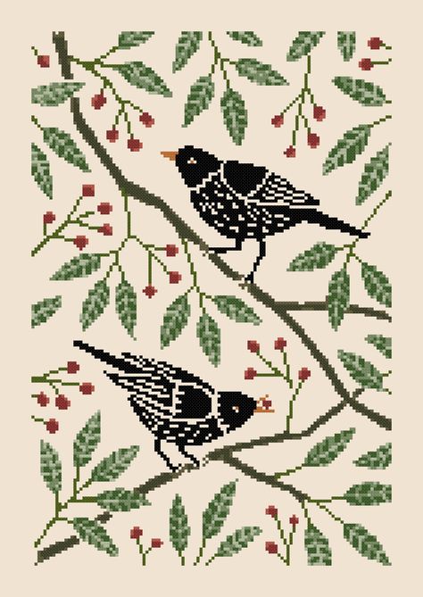 Original cross stitch pattern with two birds on branches. Black Thrush bird between branches.
The PDF file includes the colors summary and the pattern.

Grid Size: 140W x 198H
Design Area: 8,57" x 12,71" (120 x 178 stitches)
Count: 14

Colors:10 Antique Cross Stitch Patterns, Cross Stitch Vintage Pattern, Birds Cross Stitch Patterns, Crochet Pixel Grid, Cross Stitch Birds, Black Cross Stitch, Bird Cross Stitch Pattern, Cross Stitch Vintage, Bird Cross Stitch