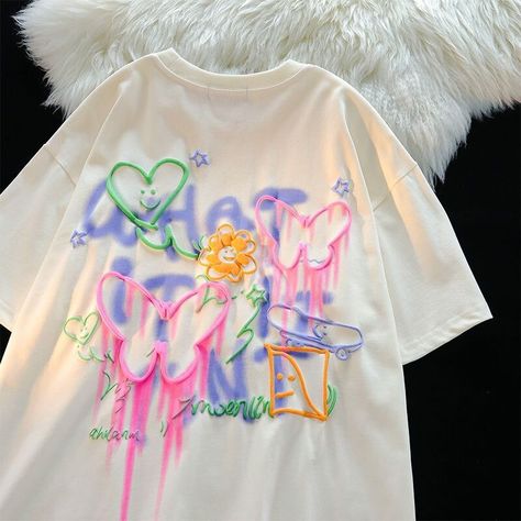 Smarter Shopping, Better Living! Aliexpress.com Painting T Shirts, Korean Fashion 2023, Kawaii Butterfly, Tops Korean, Cool Doodles, Y2k Tops, Student Girl, Aesthetic T Shirts, Butterfly Painting