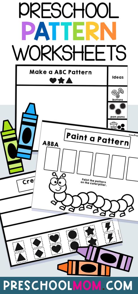 Preschool Pattern Worksheets are the perfect math problem-solving activity. Preschool students will practice sequencing through a variety of patterns and activity pages. Pattern worksheets for preschool are engaging while building early key math skills. #problemsolving #mathworksheets #patterns #preschoolprintables #worksheets #preschoolworksheets #mathskills Patterning Activities For Preschool, Pattern Worksheets For Preschool, Preschool Pattern Worksheets, Patterning Activities, Preschool Math Lessons, Math Problem Solving Activities, Preschool Patterns, Abc Patterns, Activity Preschool