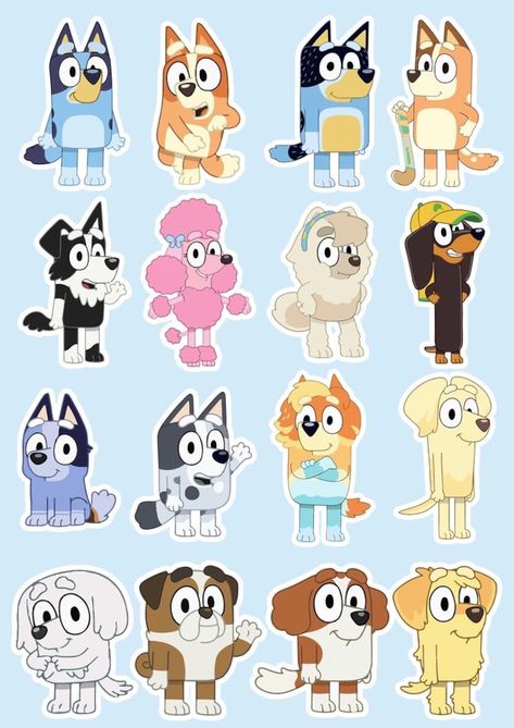 Small Size, Bluey, and Friends Sticker Pack - Etsy Bandit And Chilli, Bluey Characters, Bluey And Bingo, Bluey Bingo, Cube Toy, Popular Cartoons, Cartoon Fan, Character Collection, Kids Stickers