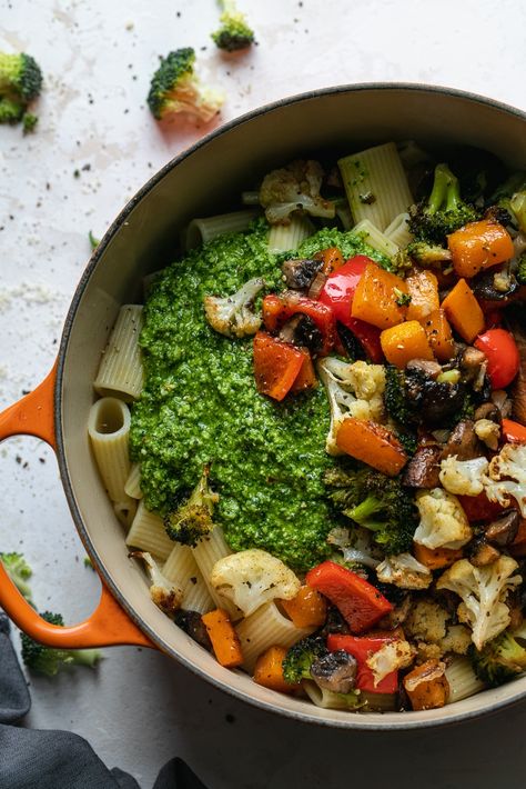 Healthy Vegetable Pasta, Pasta With Roasted Vegetables, Broccoli Pesto Pasta, Vegetable Pasta Recipes, Vegetarian Lasagna Recipe, Weeknight Pasta, Roasted Vegetable Pasta, Caprese Recipes, Broccoli Pesto