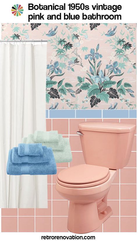 13 ideas to decorate a pink and blue tile bathroom - Retro Renovation 1960s Tile, 60s Bathroom, Pink Tile Bathroom, Pink Bathrooms, Pink Bathroom Tiles, Blue Bathrooms Designs, Bathroom Retro, Pink Tile, Green Tile Bathroom