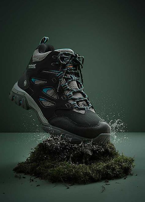 Opt for a lightweight, weather-resistant rambling boot with the 'Holcombe' hiking boots by Regatta. Water-shedding Hydropel technology and a waterproof and breathable Isotex membrane keep feet dry inside and out. Rubberised toe and heel bumpers and EVA footbeds cushion from impact for comfort.Brand: RegattaClean your shoes after each hike or walkFor light walks remove the insoles & air out your shoesFor muddy walks & hikes rinse your shoes with water & use a bristled brush to remove mud or dirt8 Mens Walking Boots, Shoe Photography, Shoe Poster, Mid Shoes, Motion Designer, Creative Shoes, Nike Shoe, Shoes Photography, Modern Shoes