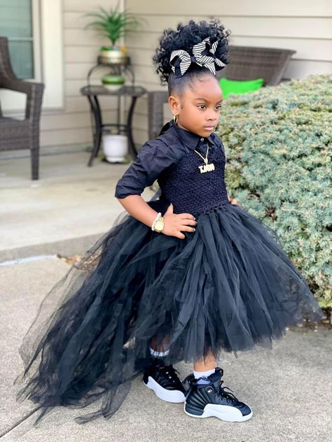 Sneaker Ball Outfit Ideas Kids, Sneaker Ball Dresses For Kids, Sneakerball Outfits, Kiddie Prom, Toddler Tulle Dress Jean Jacket, Toddler Outfits Girl Black, Toddler Birthday Outfit Girl Black, Cute Little Kid Outfits Girl Style Black, Ball Outfit