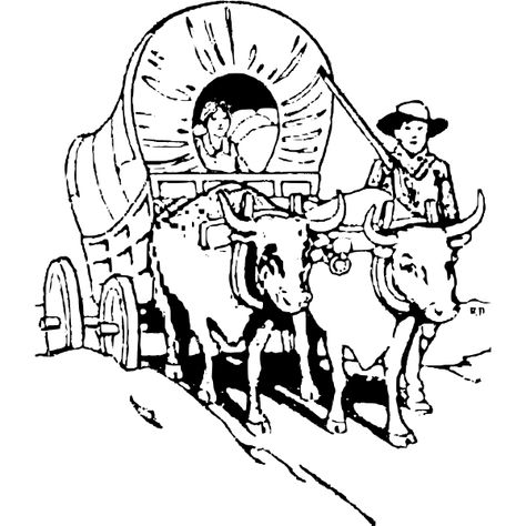 Wagon train and people | Free SVG Wagon Trails, History Drawings, Train Drawing, Covered Wagon, Americana Decor, School Projects, Free Svg, Family History, Adult Coloring Pages