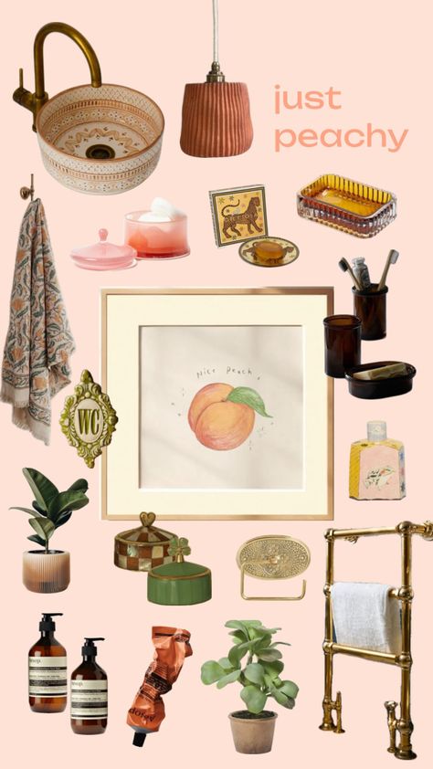 Square Portrait, Peach Bathroom, Peach Decor, Glam Bathroom, Wall Art Square, Peach Print, Print Bathroom, Art Square, Pink Bathroom