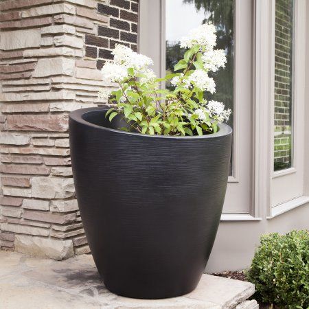 Planters Front Door, Round Planters, Black Planters, Hydrangea Care, Plastic Plant Pots, Patio Planters, Tall Planters, Resin Uses, Light Beam