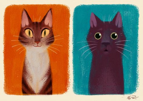 Gouache Illustrations, Cats Illustration, Cat Painting, Gouache Painting, Cat Illustration, Cat Drawing, Modern Art Abstract, Animal Illustration, Animal Design