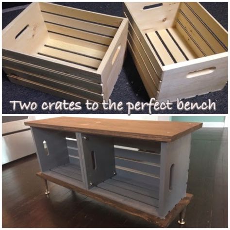 Cube Organizer Bench Diy, Wooden Crate Furniture, Crate Projects, Crate Bench, Crate Crafts, Crate Seats, Crate Bookshelf, Diy Storage Bench, Crate Furniture Diy