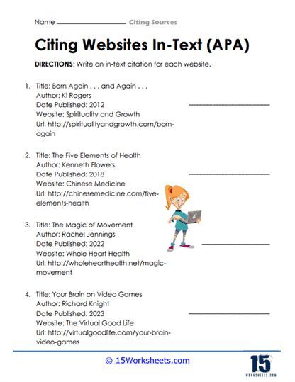 Cite Websites Like a Pro: Engaging Worksheet for APA In-Text Website Citations In Text Citation Apa, Cite Sources, Academic Conversations, Apa Citation, Text Website, Citing Evidence, Apa Format, Language Arts Worksheets, Textual Evidence