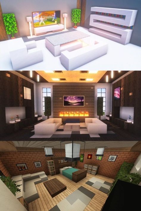 Minecraft Home Interior, Minecraft Decor Ideas Interior Design, Minecraft Interior Design Ideas, Minecraft Modern House Designs, Minecraft Living Room, Interior Design Minecraft, Minecraft House Interior, Minecraft Modern City, Living Room In Minecraft