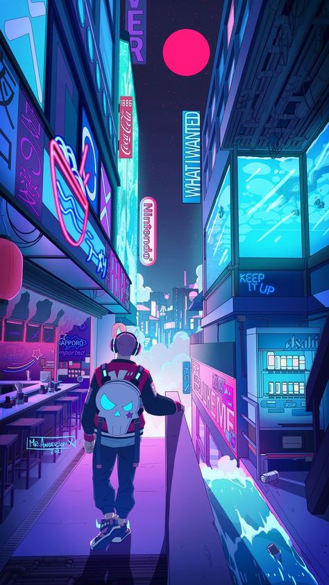 Lofi Cyberpunk, Vancouver Summer, Skull Backpack, 4k Gaming Wallpaper, Neon Cyberpunk, Neon Noir, New Retro Wave, City Drawing, Cyberpunk Aesthetic