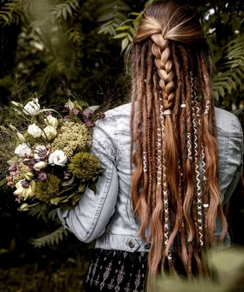 Half Dreaded Hair, Half Dreads, Partial Dreads, Rasta Hair, Viking Hair, Flowers In Her Hair, Hippie Hair, Dreadlock Styles, Dread Hairstyles