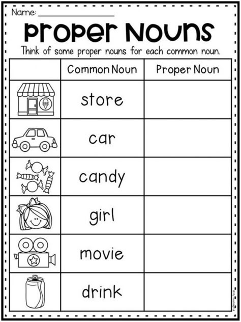 Nouns Worksheet Kindergarten, Proper Nouns Activity, Nouns First Grade, Common Nouns Worksheet, Teaching Nouns, Plural Nouns Worksheet, Proper Nouns Worksheet, 2nd Grade Grammar, Nouns Activities