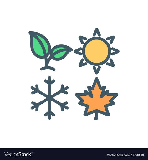 4 Weather Season, Four Seasons Logo Design, 4 Season Illustration, 4 Seasons Tattoo, Seasons Illustration, Small Colorful Tattoos, Season Art, Winter Drawings, Weather Icons