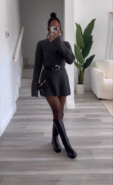 Sweater Weather Outfits Winter, Glamorous Fall Outfits, Club Winter Outfits Blackgirl, Cute Winter Brunch Outfits, Chunky Sweater Dress Outfit, 30th Birthday Outfit Ideas For Women Classy, Causal Date Night Outfits, Sweater Dress Outfit Black Women, Girls Night Out Outfit Ideas Winter