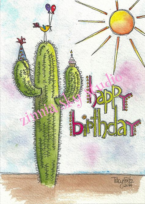 Happy Birthday Saguaro Greeting Card Desert Birthday, Birthday Desert, Happy Birthday Cards Handmade, Happy Birthday Vintage, Birthday Card Handmade, Cards Watercolor, Birthday Wishes For Friend, Homemade Birthday Cards, Birthday Wishes Funny