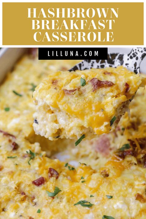 Cheesy hashbrown breakfast casserole is one of our all-time favorite savory breakfast dishes! It feeds a crowd and takes minutes to whip up. #cheesyhashbrownbreakfastcasserole #breakfastcasserole #cheesyhashbrowncasserole #hashbrown #breakfast Breakfast Casserole With Southern Style Hashbrowns, Loaded Hashbrowns Breakfast, Breakfast Casserole For 2, Cheesy Hashbrown Breakfast Casserole, Breakfast Hashbrown Casserole, Easy Hashbrown Recipes, Breakfast Enchiladas Casserole, Breakfast Casserole With Hashbrowns, Cheesy Hashbrown