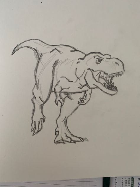 Drawing Ideas Dinosaurs, Dinosaur Sketch Easy, Dinosaur Cute Drawing, T Rex Drawing Easy, T Rex Sketch, Dinosaurs Sketch, How To Draw A Dinosaur, Dinosaur Drawing Sketch, Dinosaur Graffiti