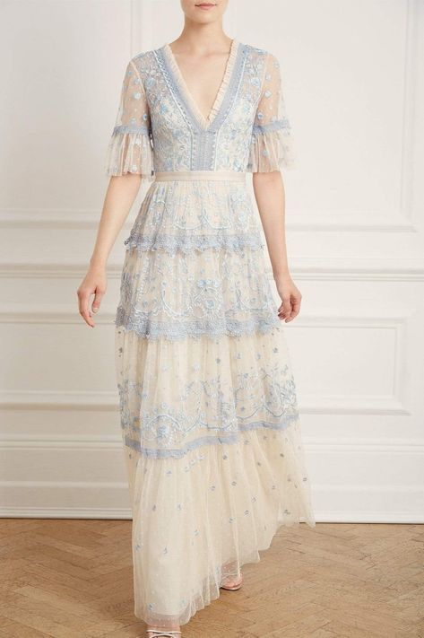 AW19 New Season Midsummer Lace Gown in Champagne/Blue Witch Season, Princess Life, Long Sleeve Bridal Gown, Naan Recipe, Sewing Dress, Prom Queen, Amazing Dresses, Layered Tulle Skirt, Ballerina Dress