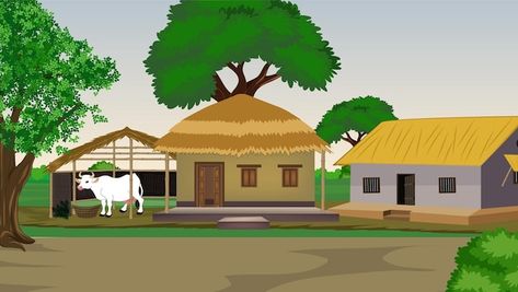 Vector illustration of indian house vect... | Premium Vector #Freepik #vector #traditional-house #poor-house #village-house #rural-house Animated House Background, Poor House Drawing, Village House Design Exterior, Village Vector, Mata Wallpaper, Quran Stories, Cartoon Village, Attack Movie, Village Scene Drawing