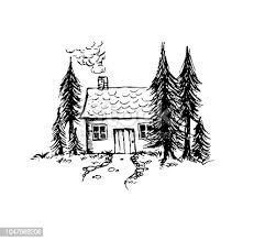 320 Old Log Cabins Drawings Illustrations & Clip Art - iStock House In Forest Drawing, Forest House Drawing, Cabin Tattoo, Cottage Drawing, Forest Vector, Cottage Illustration, House In The Forest, Forest Drawing, Forest Cottage