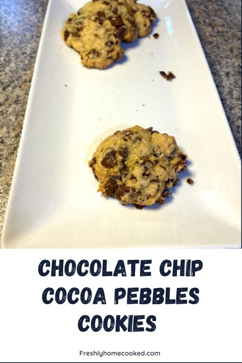 Easy cookies filled with chocolate chips and cocoa pebbles cereal. Cocoa Pebbles Cookies, Homecooked Recipes, Cocoa Pebbles, Pebbles Cereal, Chewy Cookies, Homecooked Meals, Chewy Chocolate Chip, Chewy Chocolate Chip Cookies, Chewy Cookie