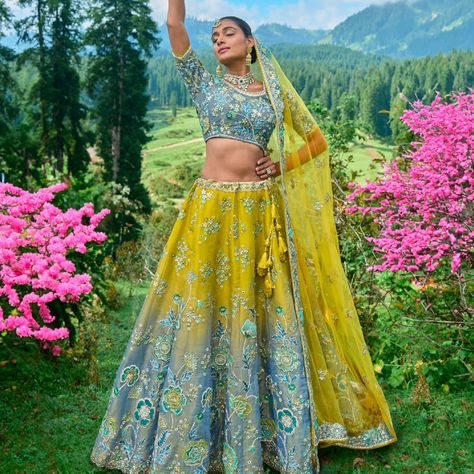 Elegant Grey Lemon Lehenga Choli for Engagement & Weddings Embrace timeless elegance with our Designer Occasion Wear Lehenga Choli, crafted to perfection for those special moments. This exquisite ensemble combines traditional charm with contemporary flair, making it an ideal choice for engagements, festivals, sangeet, and weddings. Lehenga: Fabric: The lehenga is made from high-quality Tissue Zari, ensuring a luxurious feel and a regal appearance. This fabric choice adds a subtle shimmer, ... Ombre Lehenga, Grey Lehenga, Reception Lehenga, Yellow Ombre, Lime Yellow, Lehenga Online, Designer Lehenga, Bridal Lehenga Choli, Designer Lehenga Choli