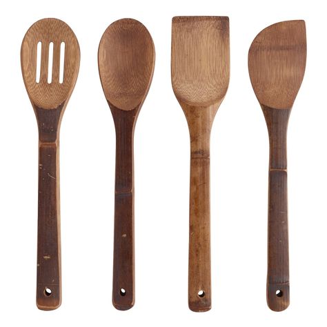 Carbonized Bamboo Essential Cooking Utensils 4 Pack - World Market Kitchen World, Bamboo Utensils, Thrifty Decor Chick, James May, Beach Cabin, Stainless Steel Bowls, Cooking Spoon, Cooking Gadgets, Conscious Consumer