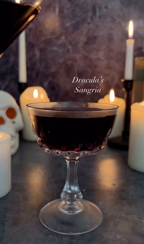 Dracula's Sangria — Join Jules Halloween Sangria, Join Jules, Dracula Aesthetic, Care Meals, Sliced Orange, Edible Cocktails, Drink Garnishing, Vampire Dracula, Brown Sugar Syrup