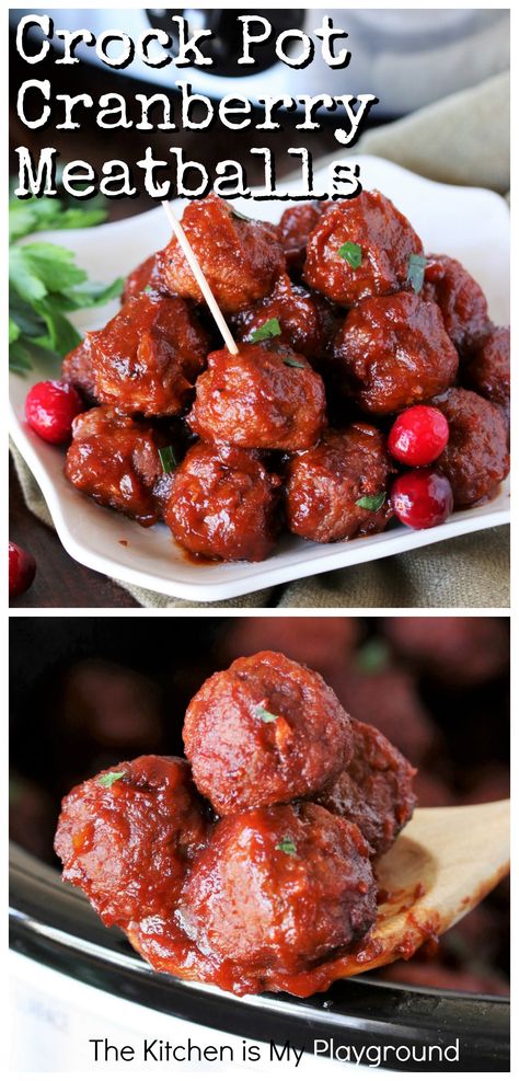 Crock Pot Cranberry Meatballs ~ Take advantage of slow cooker convenience for holiday & game day appetizers by serving up a batch of these classic meatballs. These things are classic for a reason ... because they're just plain good! #meatballs #cranberrymeatballs #holidayappetizers #gameday www.thekitchenismyplayground.com Holiday Crockpot, Oven Casserole Recipes, Classic Meatballs, Cranberry Meatballs, Meatball Recipes Crockpot, Glazed Meatballs, Appetizer Meatballs, Meatball Recipes Easy, Crock Pot Meatballs