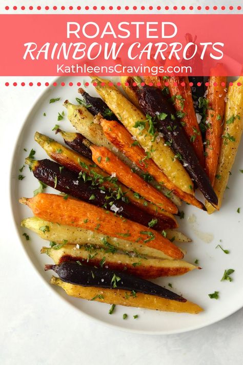 Colored Carrots Roasted, Mixed Carrots Recipe, Roasted Mini Carrots Oven, Coloured Carrots Recipe, Mini Carrots Recipes, Roasted Colored Carrots, Color Carrots Recipe, Petite Carrot Recipe, Broiled Carrots