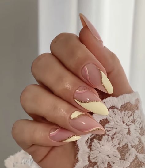 White French Tips With Glitter, French Tips With Glitter, White French Tips, Yellow Nails Design, Purple Acrylic Nails, Gold Nail Art, Wow Nails, Subtle Nails, Blush Nails