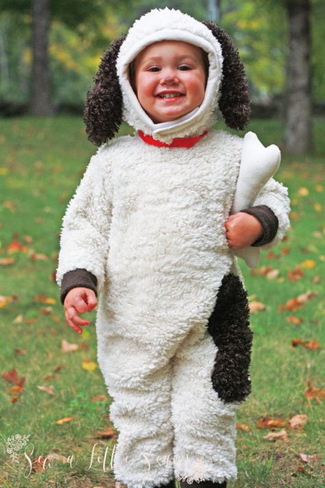 Animal Costume Tutorial and Free 2T Pattern - Sew a Little Seam Baby Raggedy Ann Costume, Toddler Dog Costume, Toddler Puppy Costume, Puppy Costume For Kids, Baby Dog Costume, Outfit Sewing Pattern, Dog Costumes For Kids, Puppy Halloween Costumes, Animal Costumes For Kids