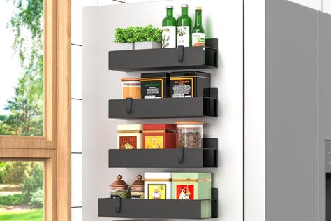 I Couldn’t Survive Without This Under-$20 Kitchen Organizer From Amazon Mounted Spice Rack, Magnetic Spice Rack, Wall Spice Rack, Black Fridges, Wall Mounted Spice Rack, Pantry Wall, Magnetic Spice, Spice Rack Organiser, Spice Storage