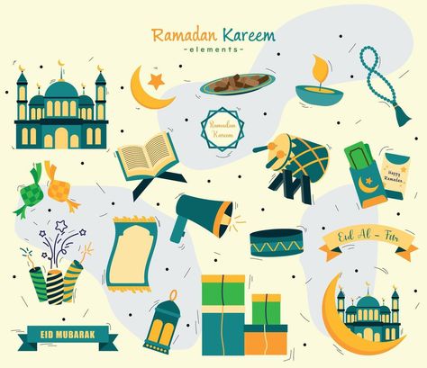 Set of eid mubarak eid al-fitr elements icons vector illustration. Eid Elements, Eid Mubarak Vector, Happy Eid Mubarak, Eid Ul Fitr, Eid Al Fitr, Happy Eid, Heart Tree, Cityscape Photos, Logo Banners