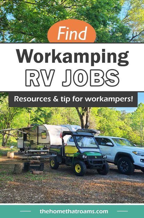 RV parked in workcamping campsite in a beautiful woodsy campground with the camp host golf cart next to it. Work Camping Jobs, Cheap Rv Living, Motorhome Living, Cheap Rv, Motorhome Travels, Rving Full Time, Solo Camping, Dry Camping, Rv Solar