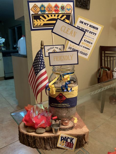 Blue & Gold center pieces Cub Scout Crafts, Cub Scout Activities, Scout Crafts, Scout Activities, Scouts Crafts, Cub Scout, Eagle Scout, Cub Scouts, Center Pieces