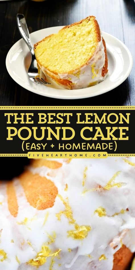 A lemon pound cake recipe from scratch! Moist with a golden exterior and a tangy lemon glaze, this lemon bundt cake is one of the best summer desserts. Put this homemade lemon cake on your Labor Day party food ideas! Lemon Zest Cake, Lemon Bundt Cake Recipe From Scratch, Lemon Pound Cake From Scratch, Lemon Pound Cake With Glaze, Easy Lemon Bundt Cake Recipe, Best Lemon Pound Cake, Simple Lemon Cake, Day Party Food Ideas, Homemade Lemon Cake Recipe