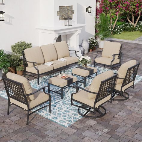 SUNSHINE VALLEY 7 Piece Outdoor Patio Furniture Sets Metal Modern Outoor Patio Conversation Set with 5.75" Extra Thick Cushion for Deck Backyard Durable Outdoor Furniture, Metal Outdoor Furniture, Backyard Furniture, Outdoor Comfort, Outdoor Leisure, Outdoor Patio Furniture Sets, Side Coffee Table, Backyard Deck, Single Chair