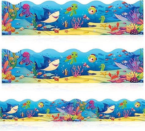 Package Includes: you will receive 60 pieces of sea animal classroom border decor and 200 pieces of glue points, and each decor measures about 11.81 x 2.24 inches, 60 ft in total; Enough length and the right size can meet your various decorating needs, adding energy and fun Under The Sea Bulletin Board, Sea Bulletin Board, Ocean Theme Birthday Party, Animal Classroom, Boarders For Bulletin Boards, Aquarium Craft, Beach Theme Classroom, Ocean Theme Decorations, Aquarium Live Wallpaper