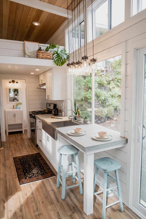 Unique Floor Plans, Tiny House Builders, Tiny House Loft, Best Tiny House, Tiny House Inspiration, Tiny House Listings, Sleep On The Floor, Tiny House Kitchen, Living Room Loft