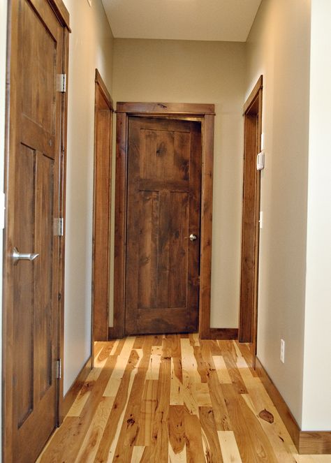 Simple door trim, build this in cherry, slightly arch top with returns Craftsman Interior Door, Knotty Alder Interior Doors, Craftsman Interior Doors, Alder Doors, Knotty Alder Doors, Wood Baseboard, Rustic Doors Interior, Baseboard Styles, Interior Door Trim