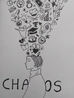 Drawing To Represent Yourself, Doodle Art Meaningful, Social Message Art Sketch, Chaos Mind Illustration, Mind Sketch Thoughts, Meaningful Doodle Art, Mind Doodle Art, Busy Mind Drawing, Sketch Collage Doodles